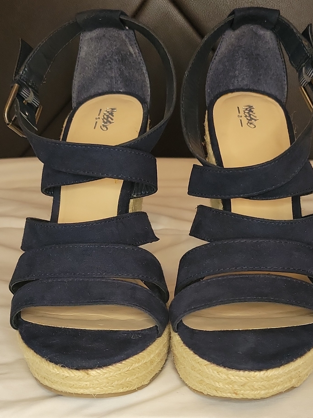 Navy Suede Espadrille Platform Sandals Size 9.5